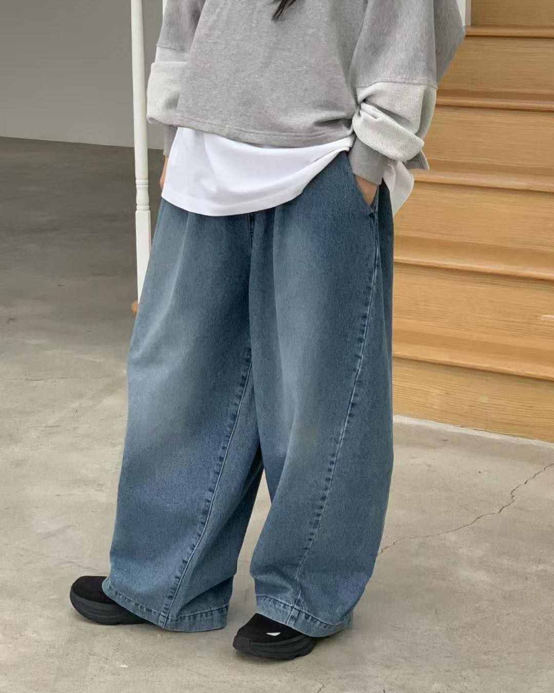 洗水橡筋腰闊腳牛仔褲