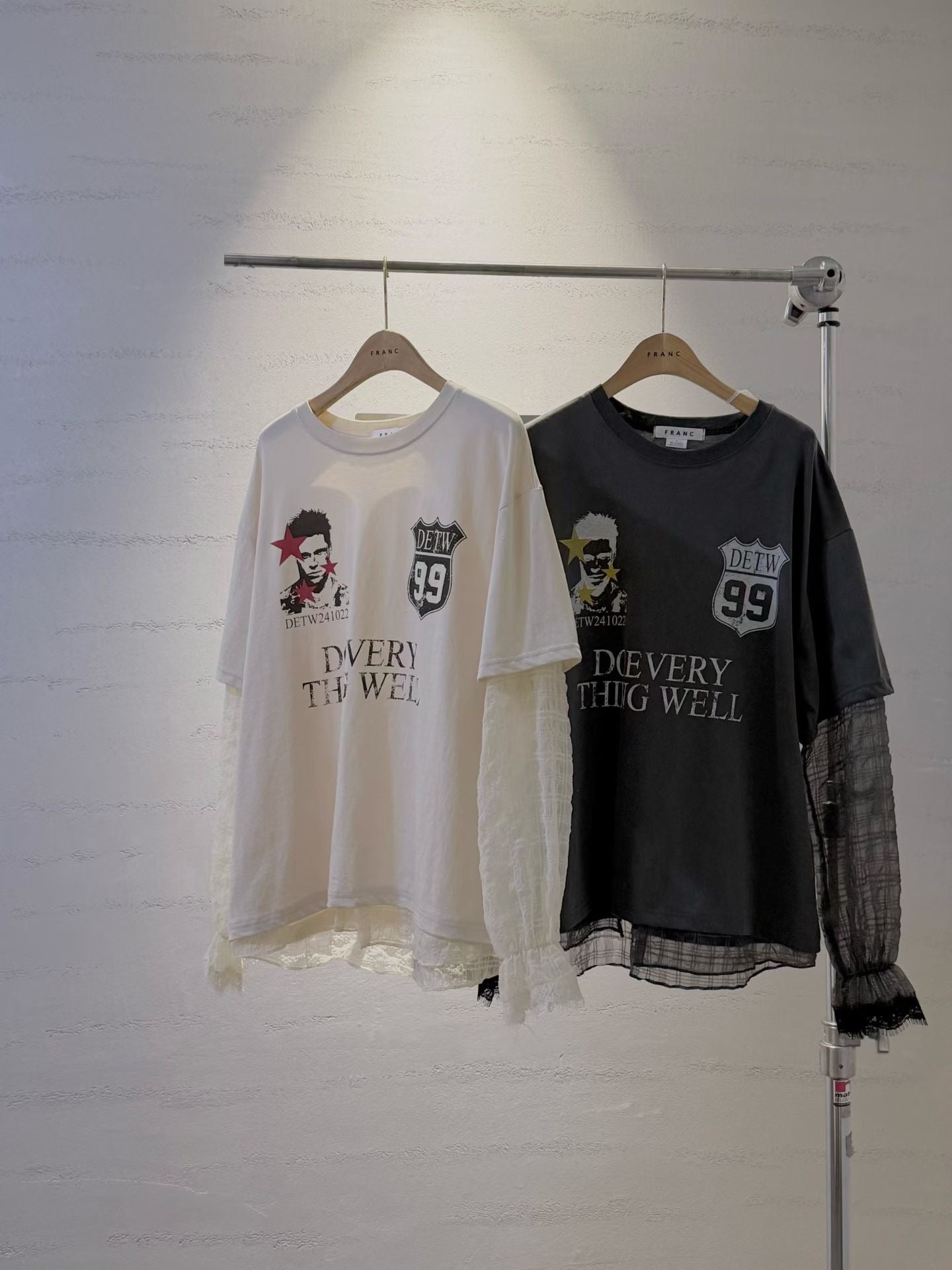 SS26 假兩件拼格仔紗紗袖