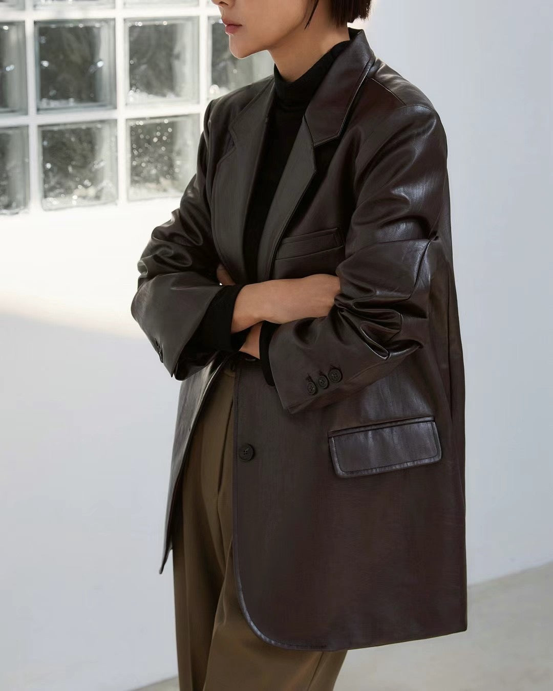 FAUX LEATHER BLAZER **PRE-ORDER