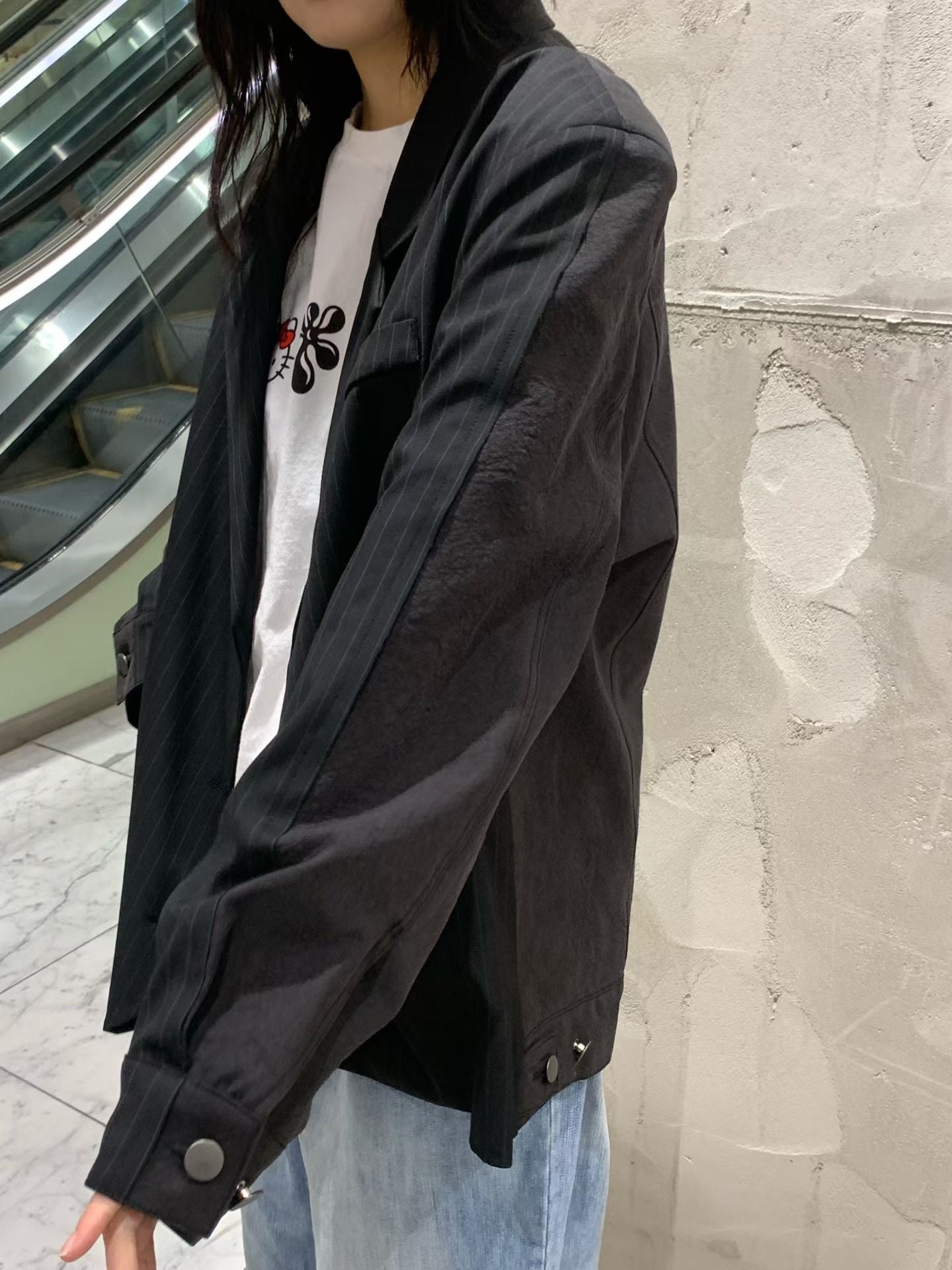 西裝料拼磨料外套