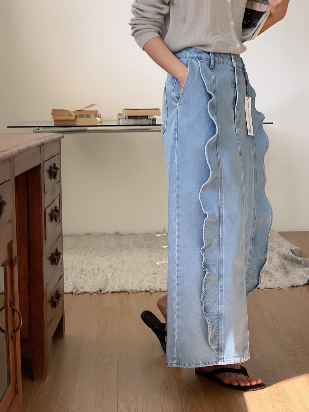 Denim Ruffle Skirt