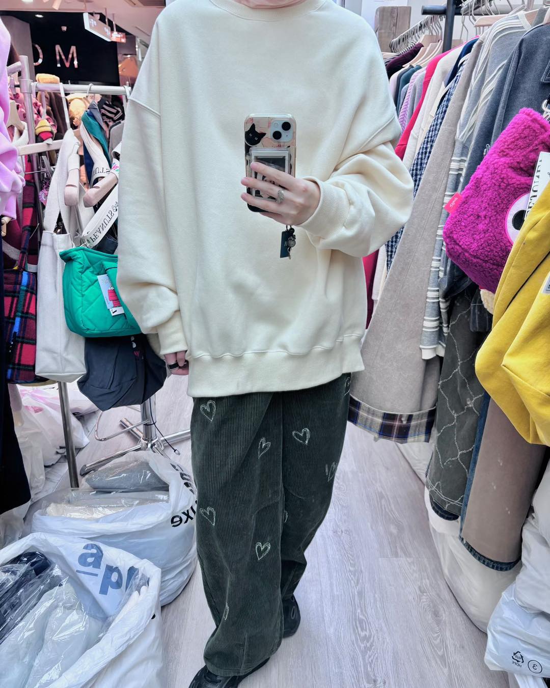 燈芯絨長褲印心心pattern