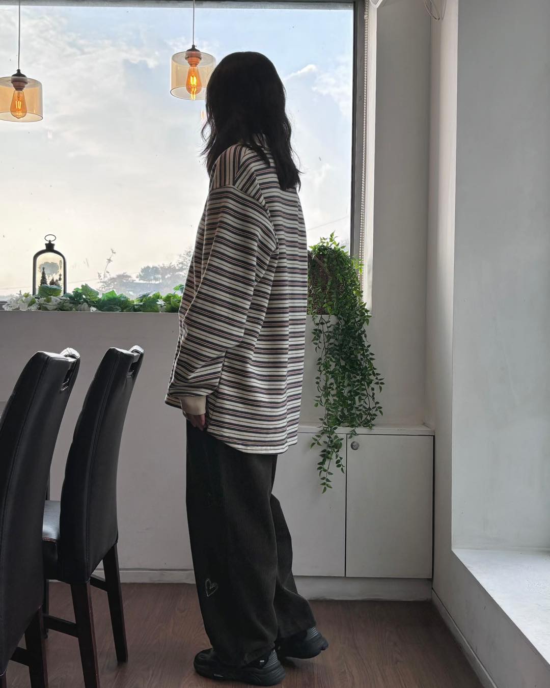 燈芯絨長褲印心心pattern