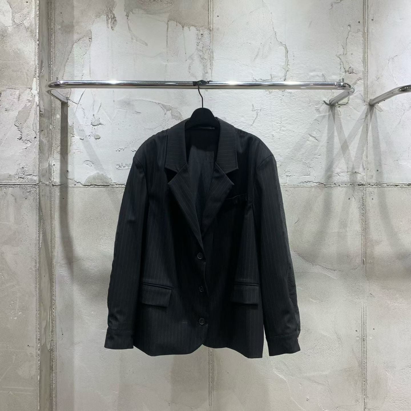 西裝料拼磨料外套