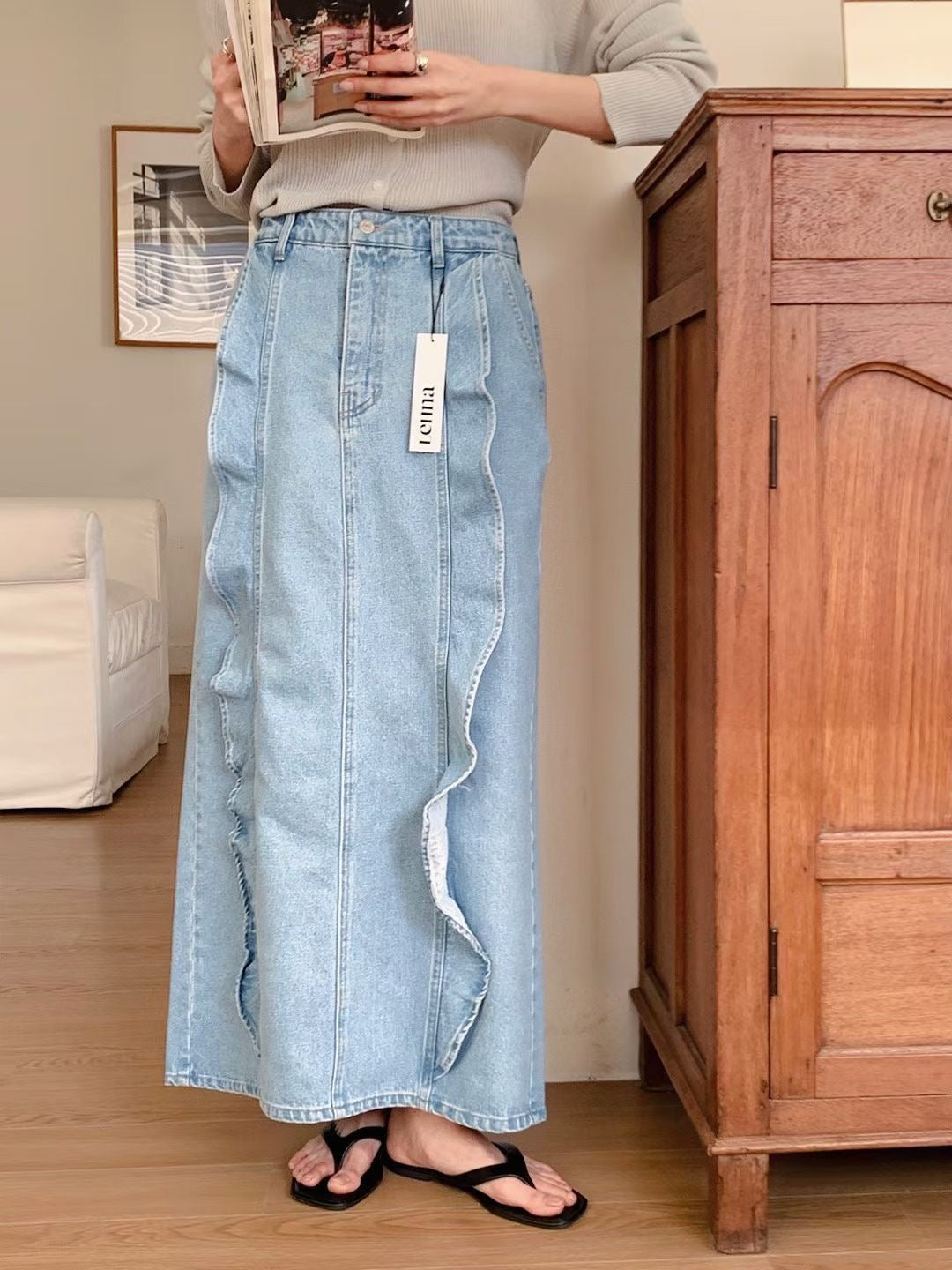 Denim Ruffle Skirt