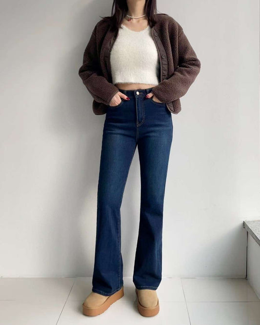 顯瘦修腿小喇叭牛仔褲（絨底）