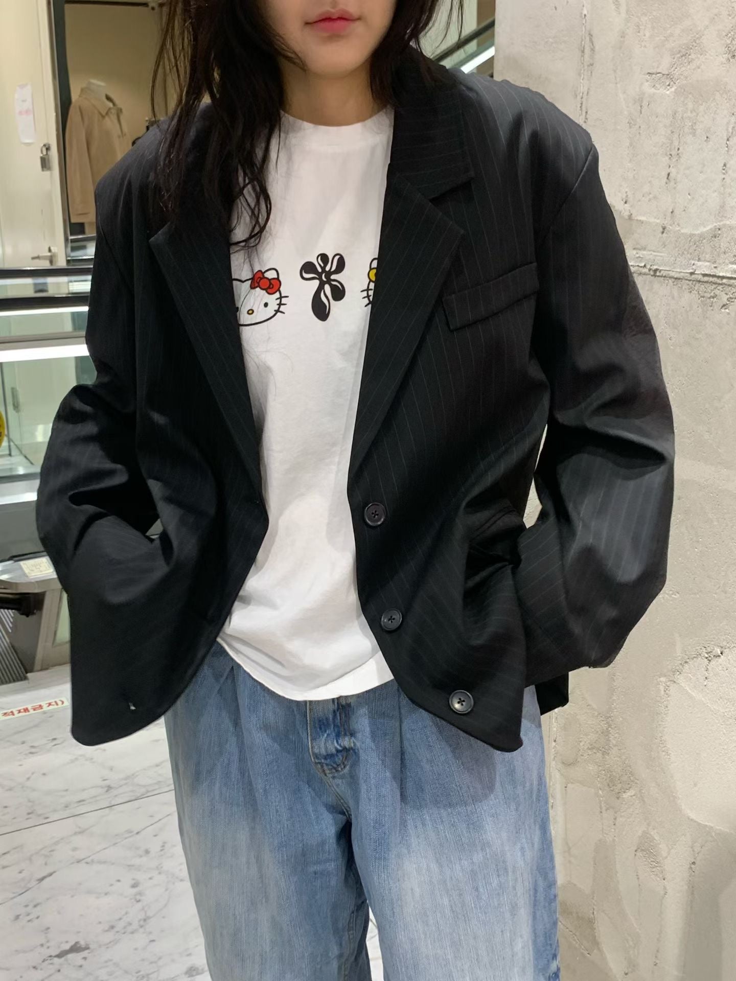 西裝料拼磨料外套