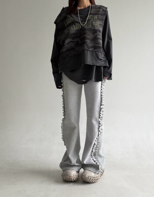 超顯瘦車花邊褲